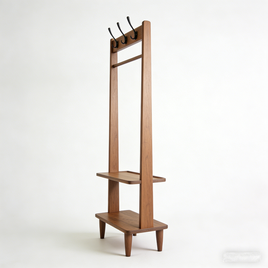OakHaven Entryway Organizer: The Mid-Century Wooden Coat Rack