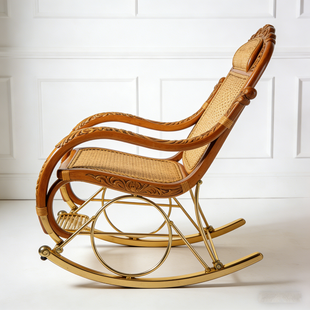 RegalWeave Rattan Rocking Chair: The Carved Wood & Gold Luxury Rocker