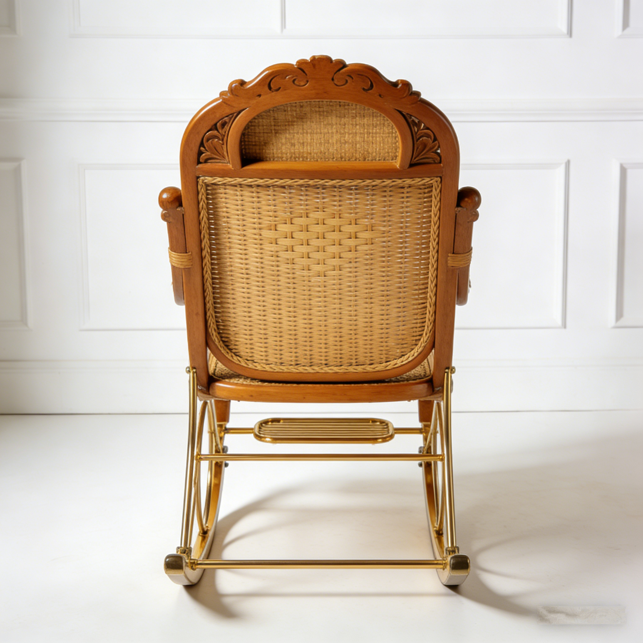 RegalWeave Rattan Rocking Chair: The Carved Wood & Gold Luxury Rocker
