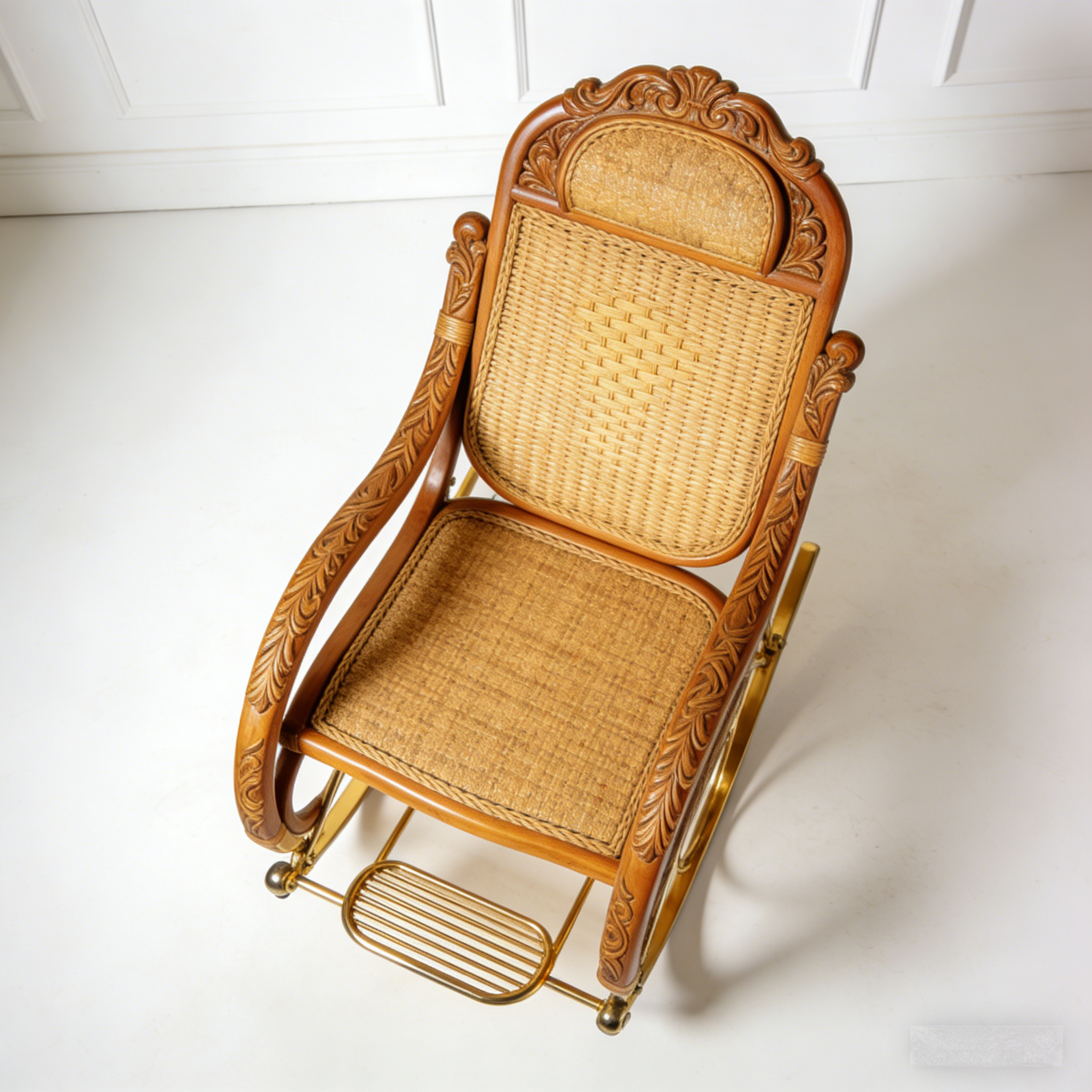 RegalWeave Rattan Rocking Chair: The Carved Wood & Gold Luxury Rocker