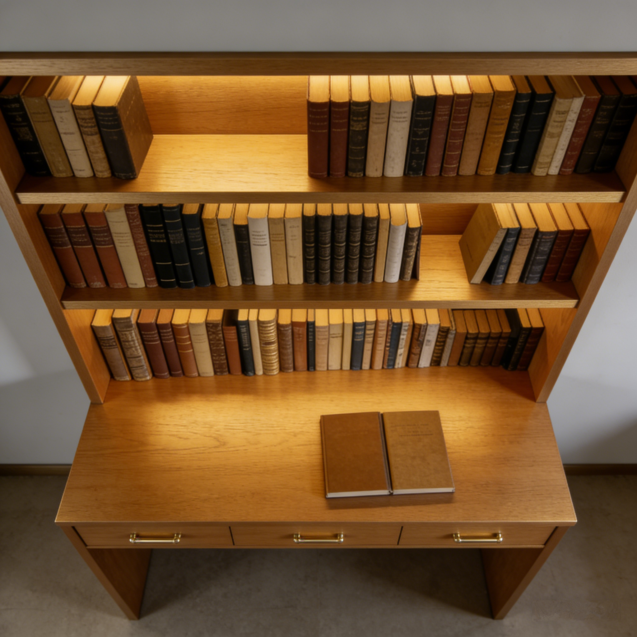 OakNest Library Desk: The Illuminated Solid Oak Bookshelf Desk