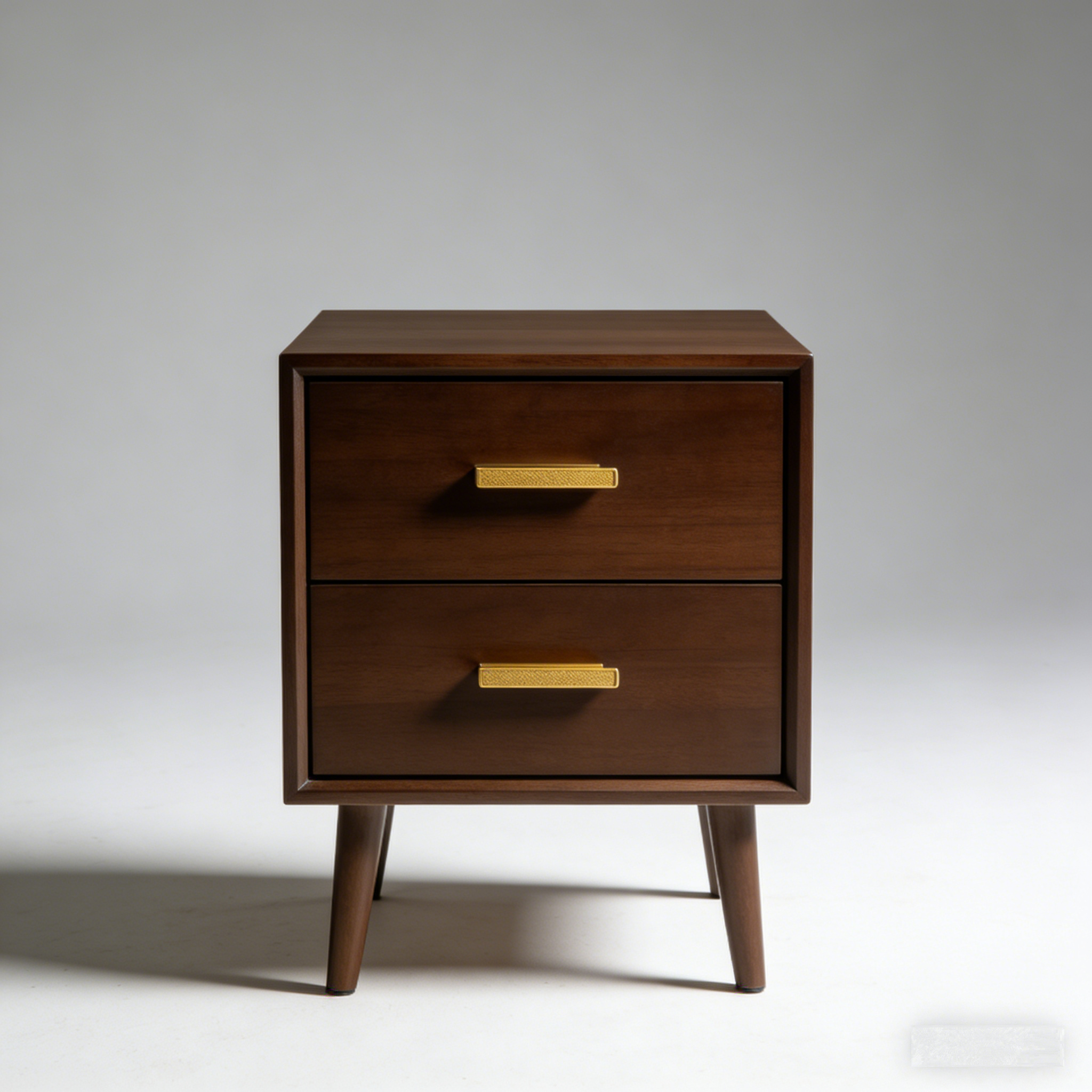 MidCentury Walnut Nightstand: The Dark Wood & Gold Accent Bedside Table