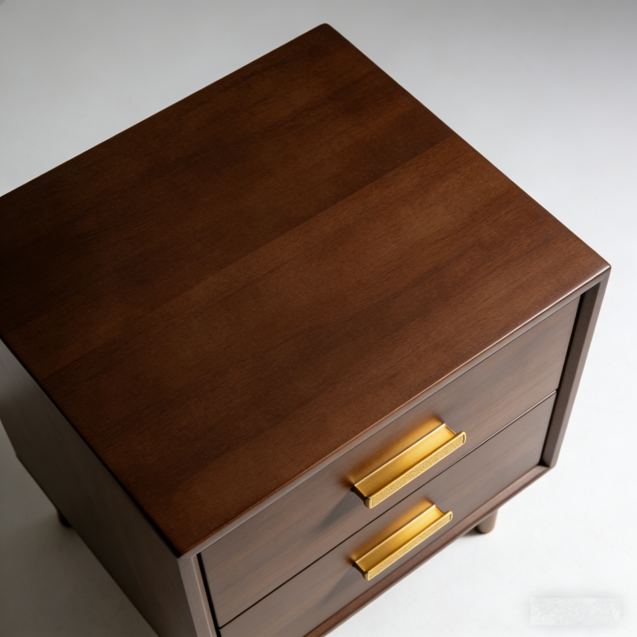 MidCentury Walnut Nightstand: The Dark Wood & Gold Accent Bedside Table