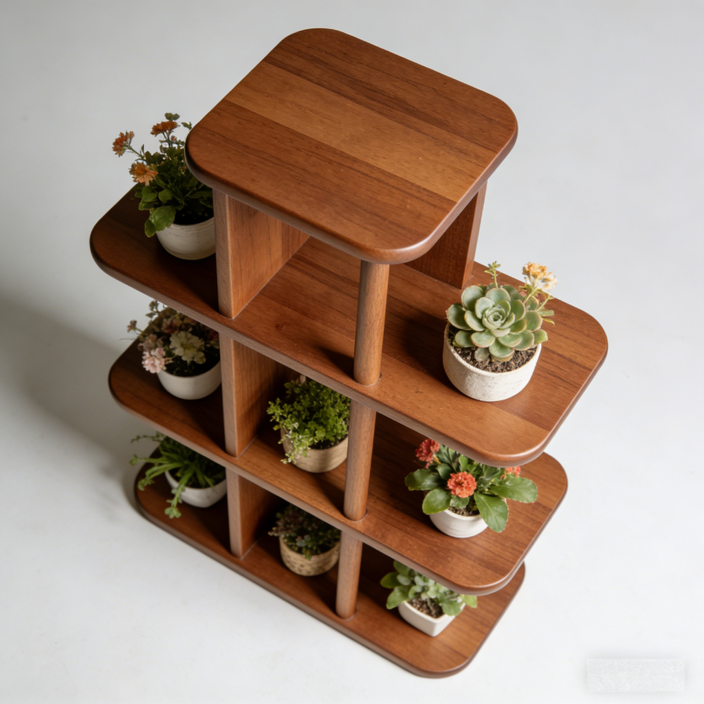 TieredNest Walnut Plant Stand: The Multi-Level Wooden Plant Shelf