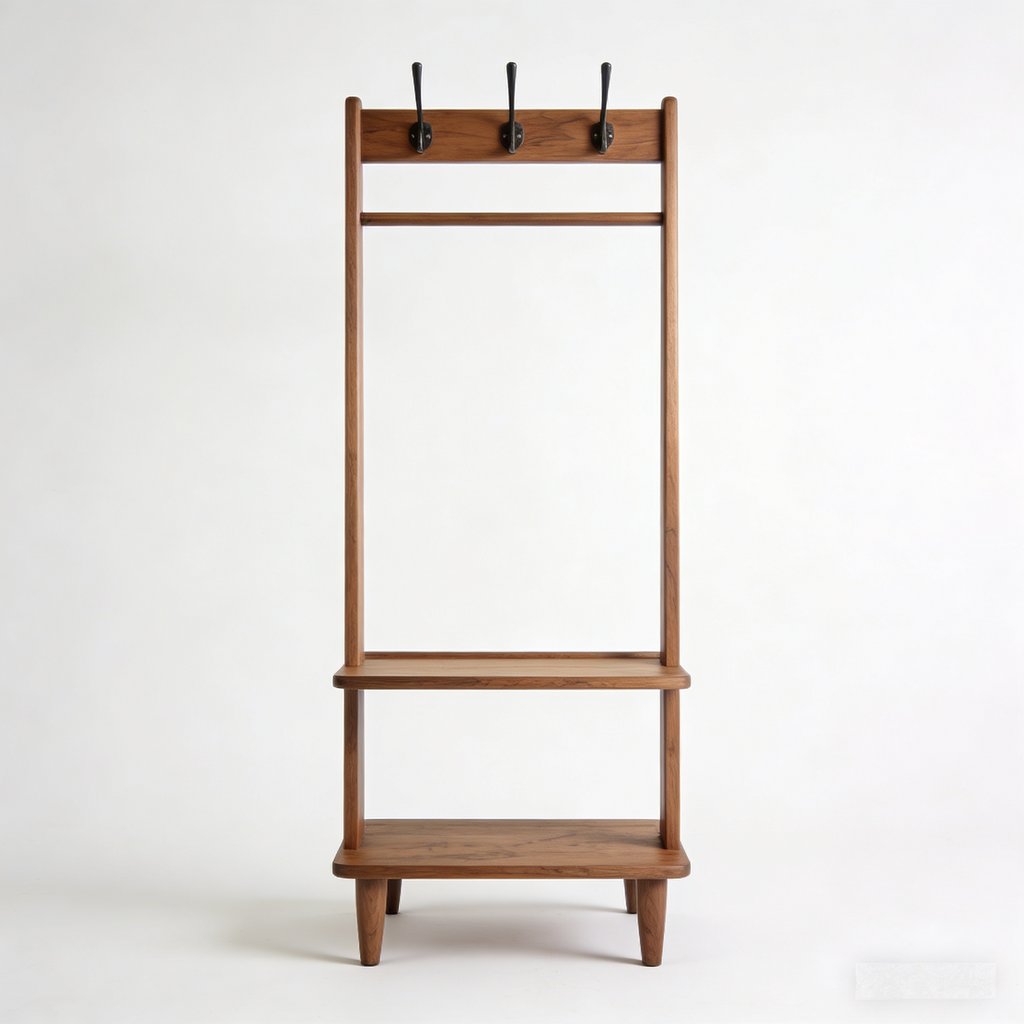 OakHaven Entryway Organizer: The Mid-Century Wooden Coat Rack