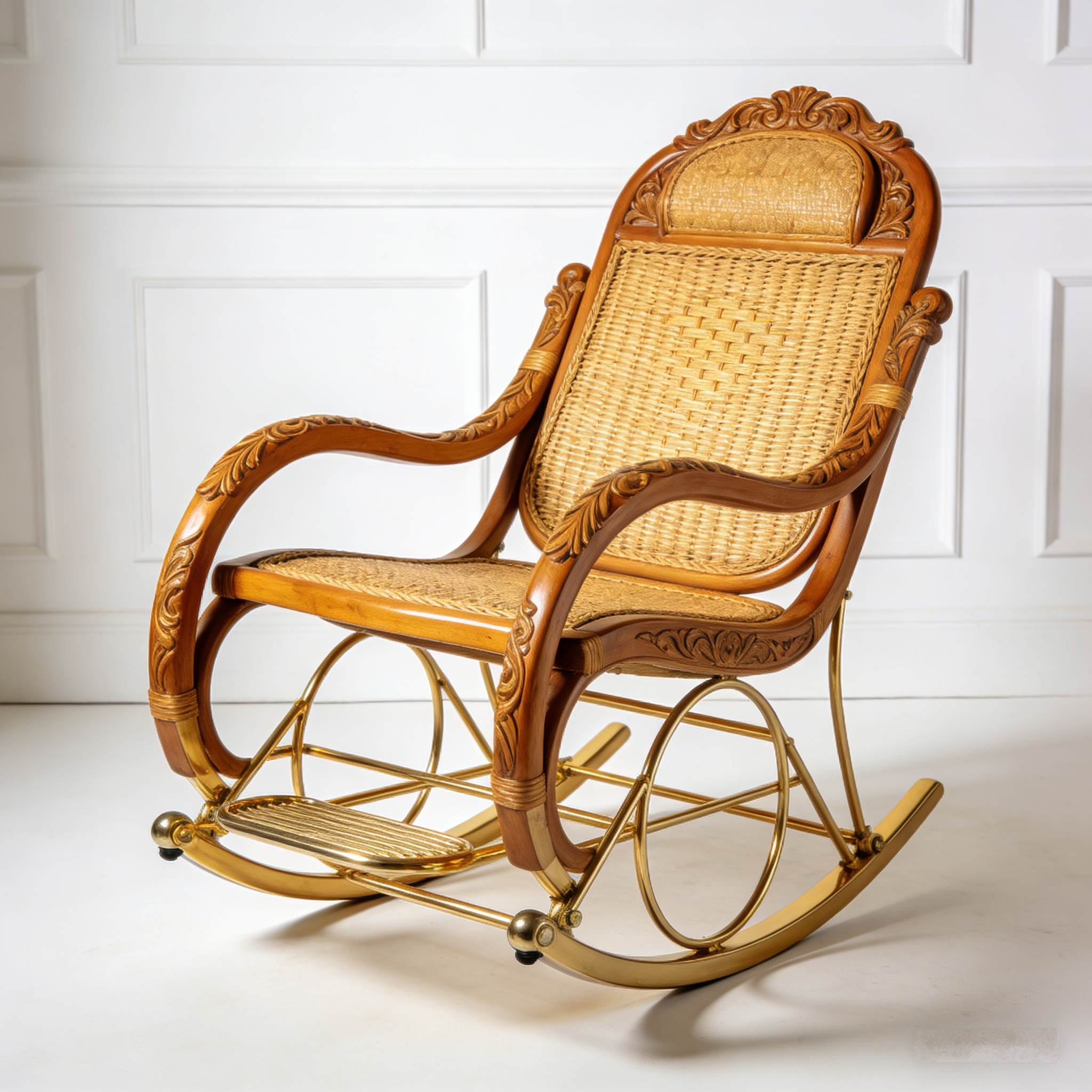 RegalWeave Rattan Rocking Chair: The Carved Wood & Gold Luxury Rocker