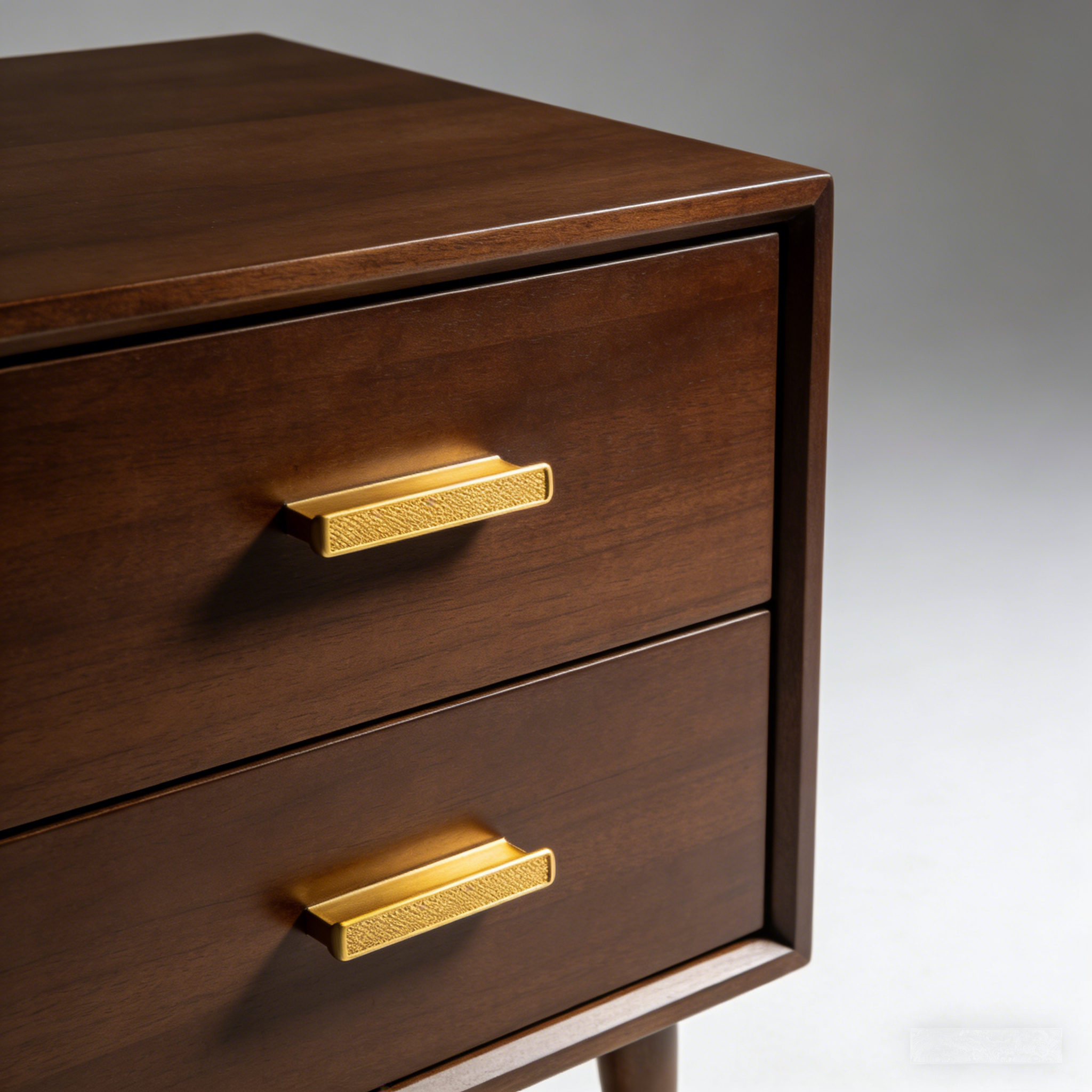 MidCentury Walnut Nightstand: The Dark Wood & Gold Accent Bedside Table