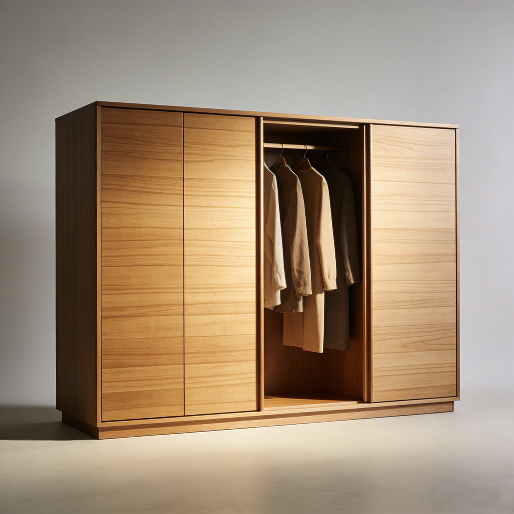 OakCove Sliding Door Wardrobe: The Minimalist Wooden Clothing Storage